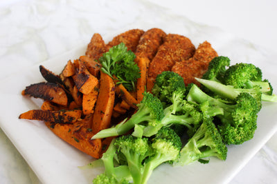 Cajun Chicken with Sweet Potato Fries and Steamed Broccoli