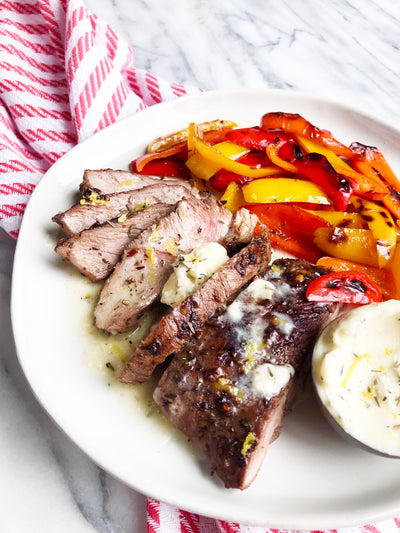 Lamb Steak with Charred Peppers and Thyme Butter