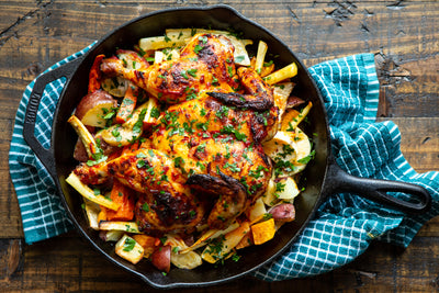 Harissa Roast Chicken with Root Vegetables