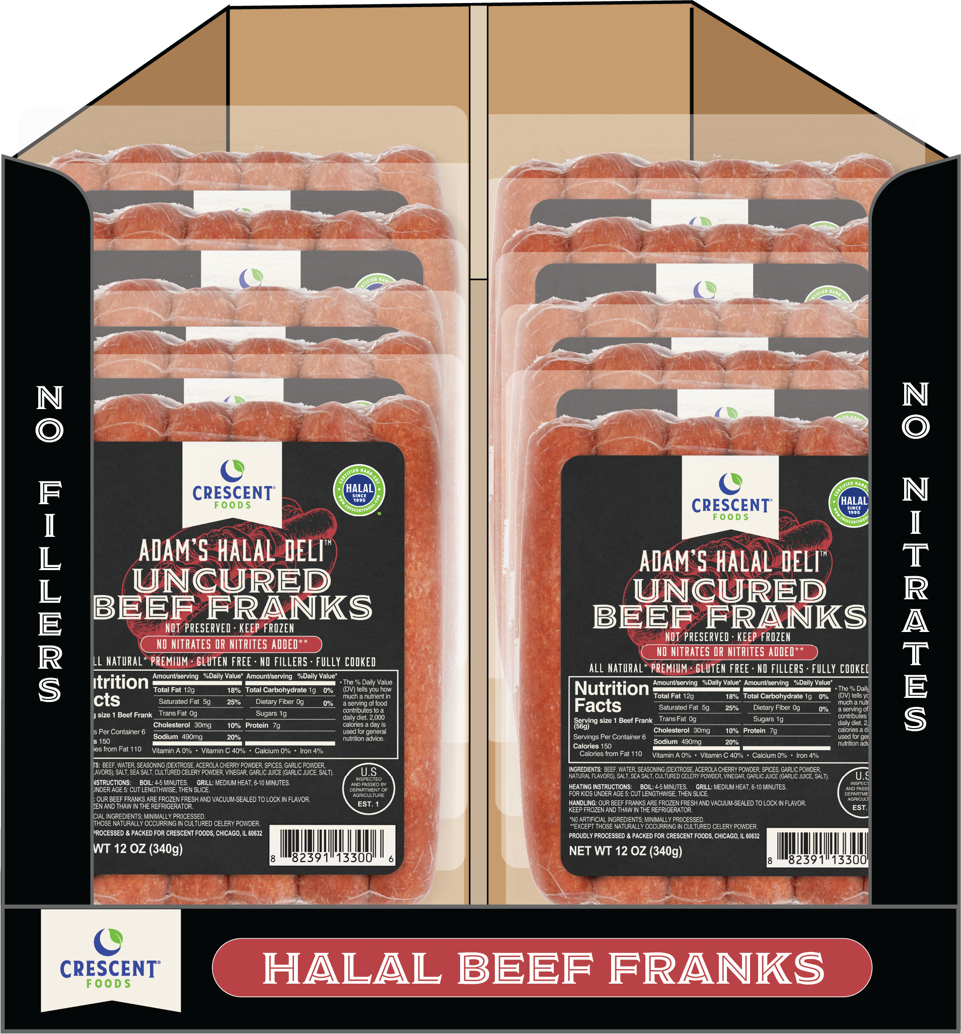 24 Pound Case - 12 Units- 32oz Each- 192 Beef Franks