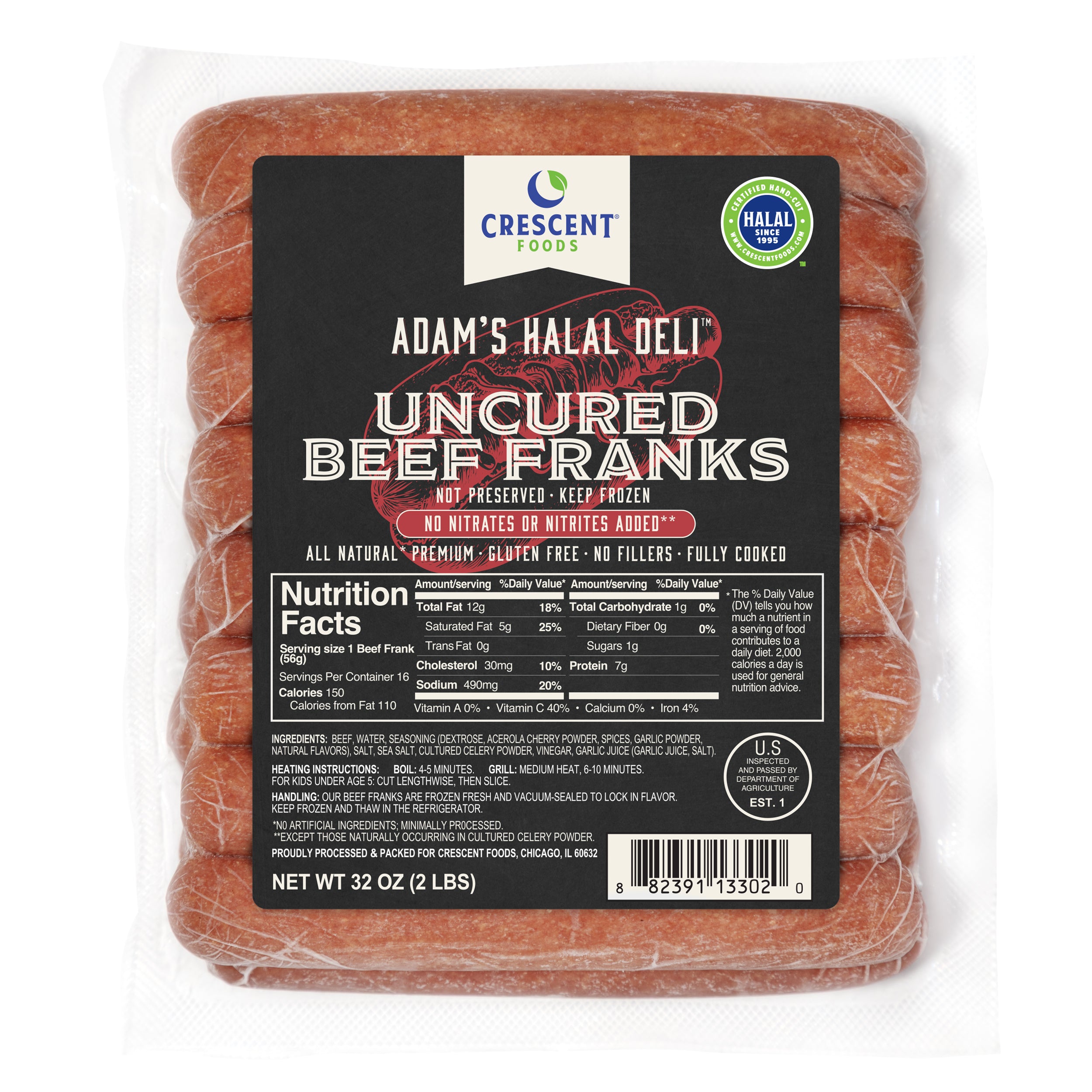 24 Pound Case - 12 Units- 32oz Each- 192 Beef Franks