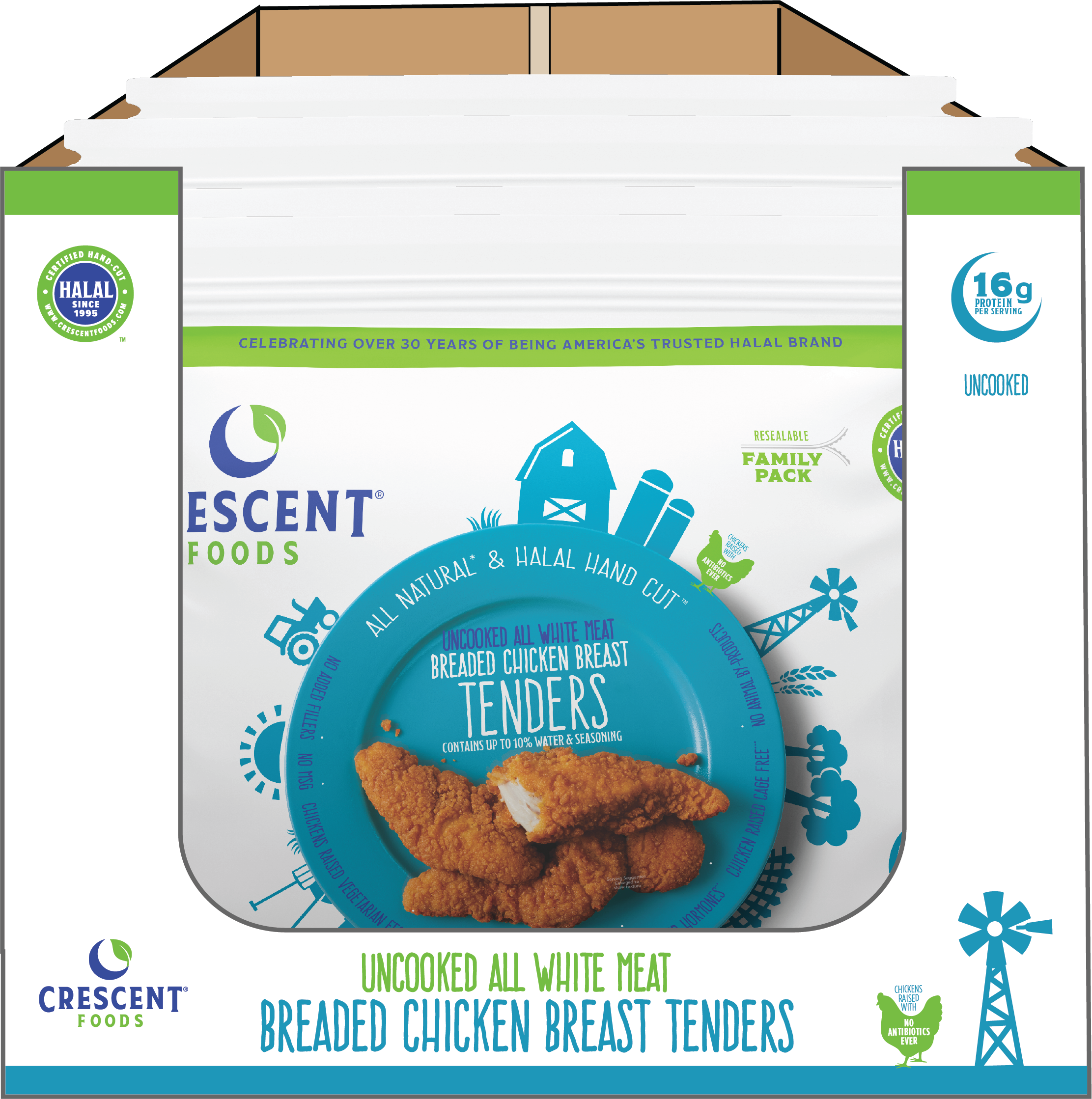 24 Pound Case - All Natural Halal Hand-Cut Chicken Breast Breaded Tenders Case, Ready To Cook