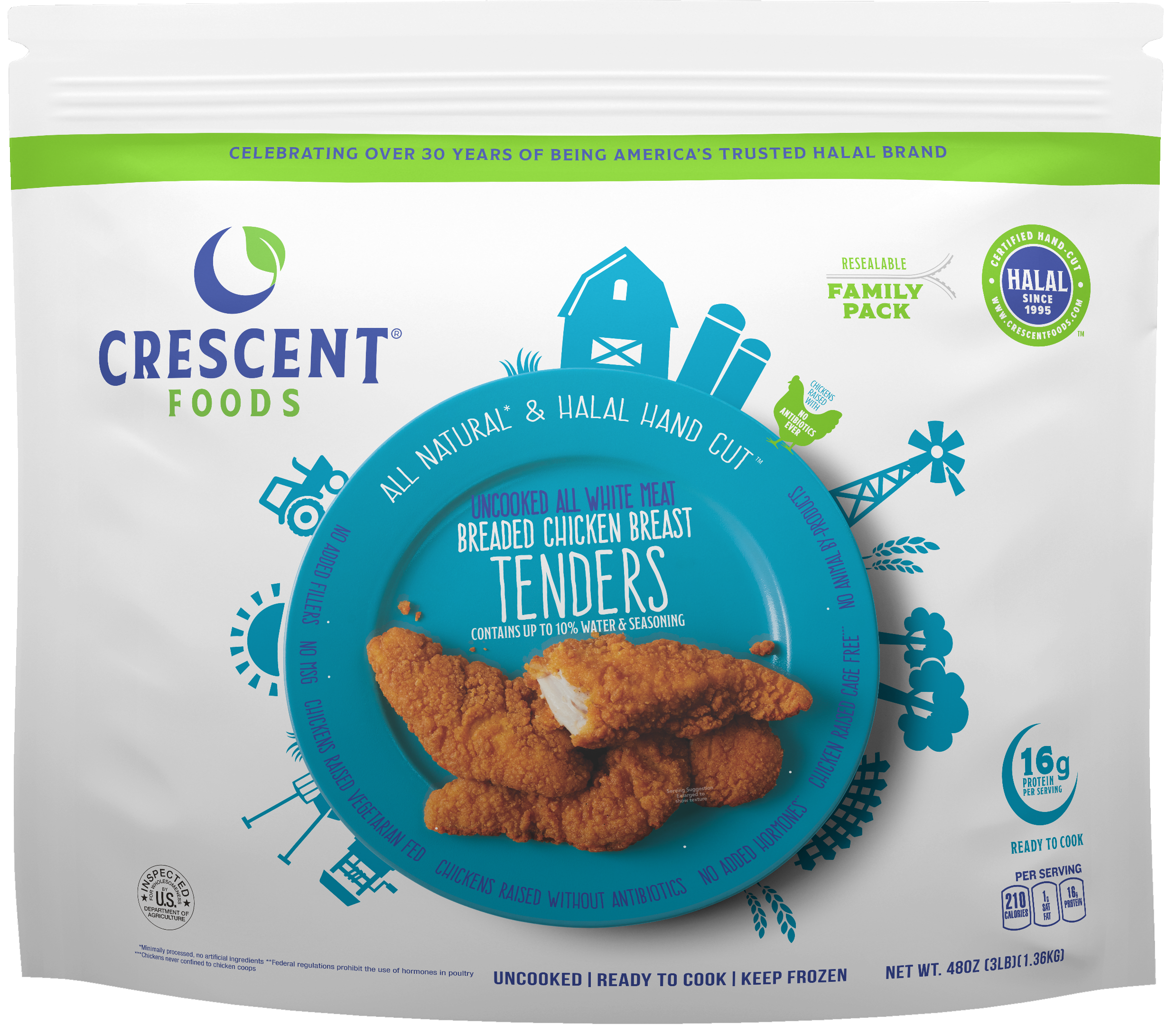 24 Pound Case - All Natural Halal Hand-Cut Chicken Breast Breaded Tenders Case, Ready To Cook