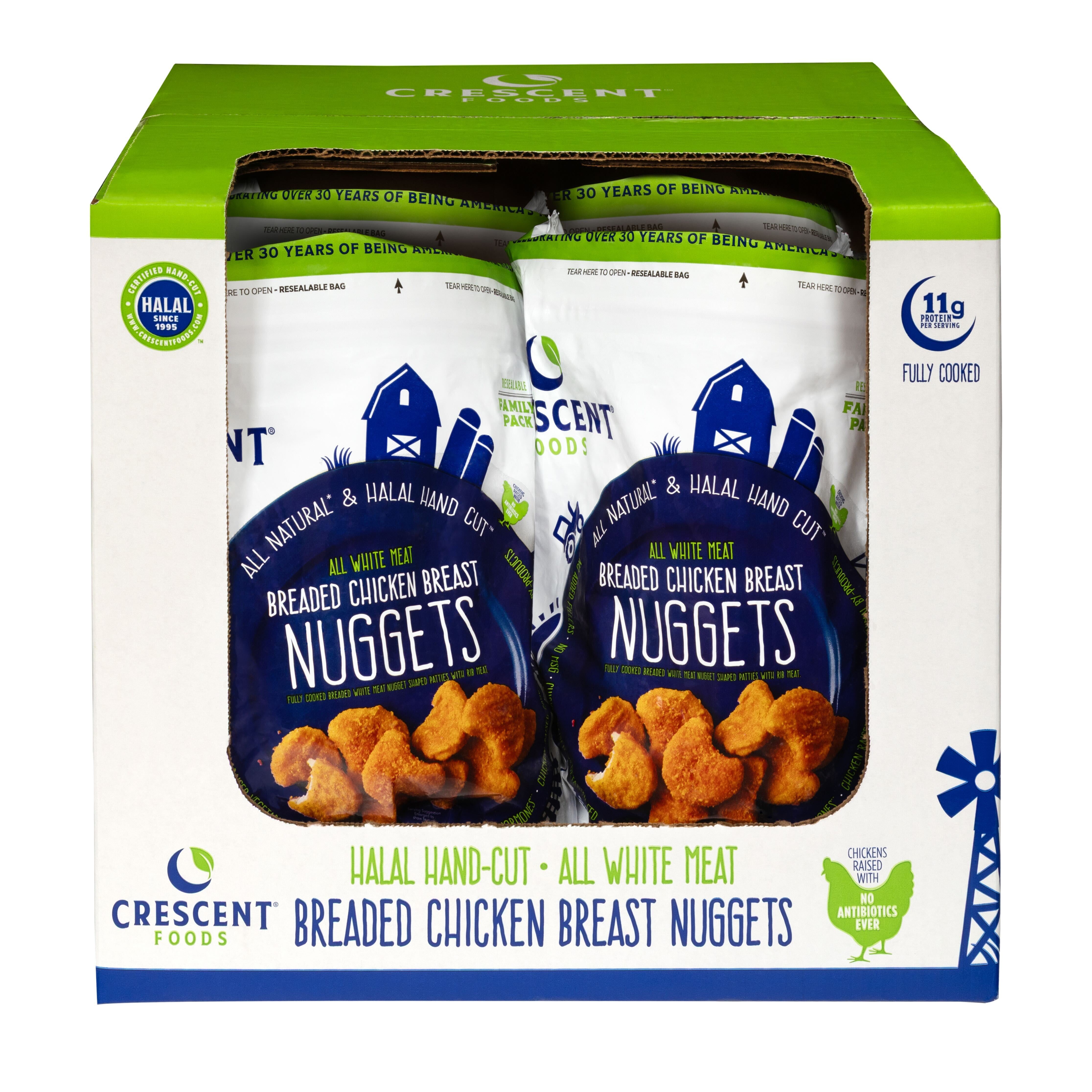 24 Pound Case - All Natural Halal Hand-Cut Chicken Breast Nuggets Case, Fully Cooked