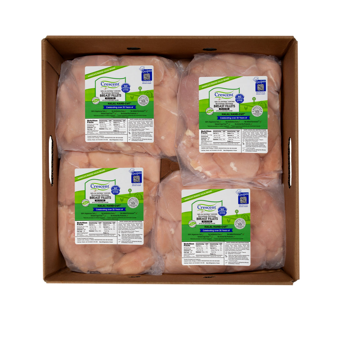 Bulk Halal Hand-Cut Boneless Skinless Breast Fillets | Crescent Foods