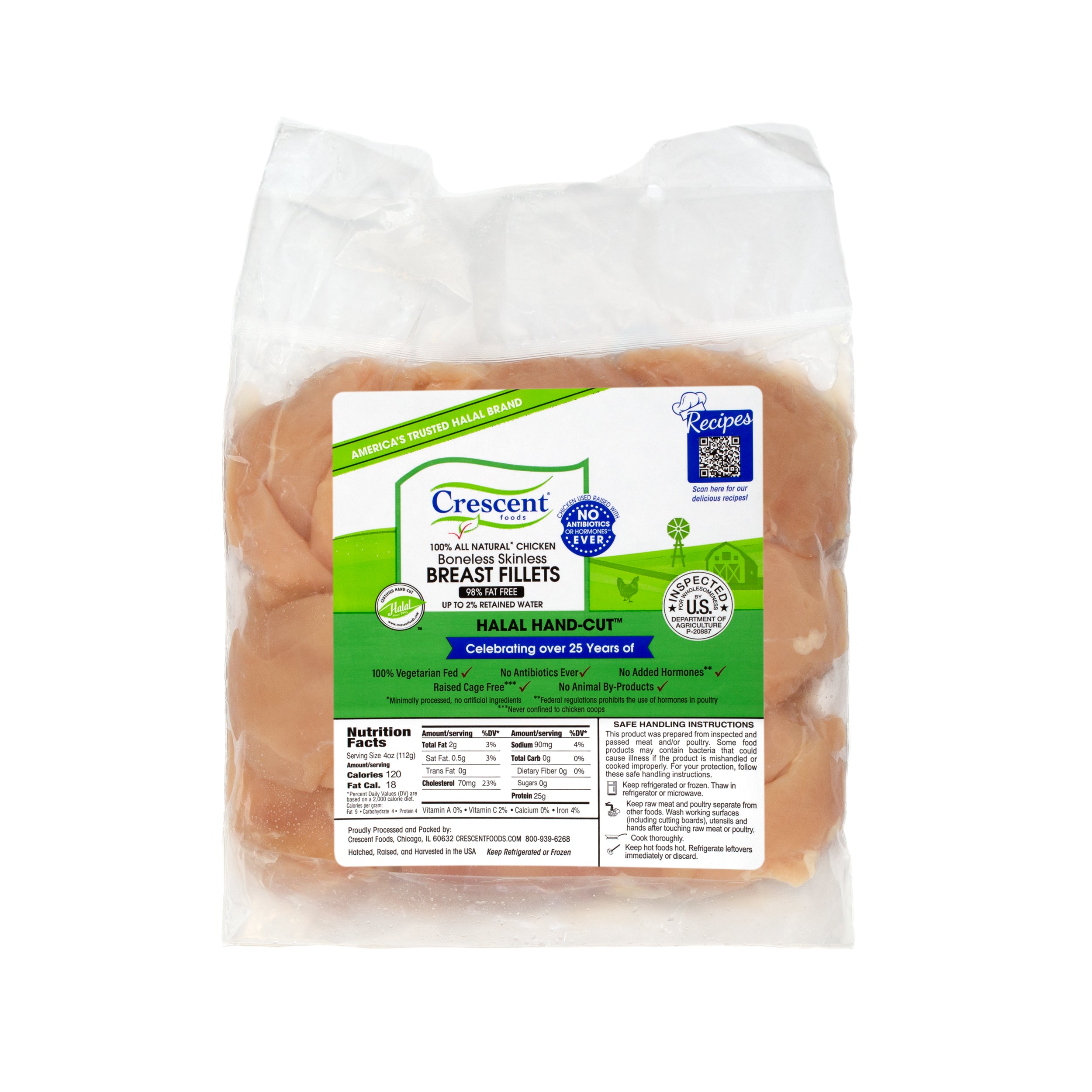 20 Pound Case - All Natural Halal Hand-Cut Boneless Skinless Breast Fillets