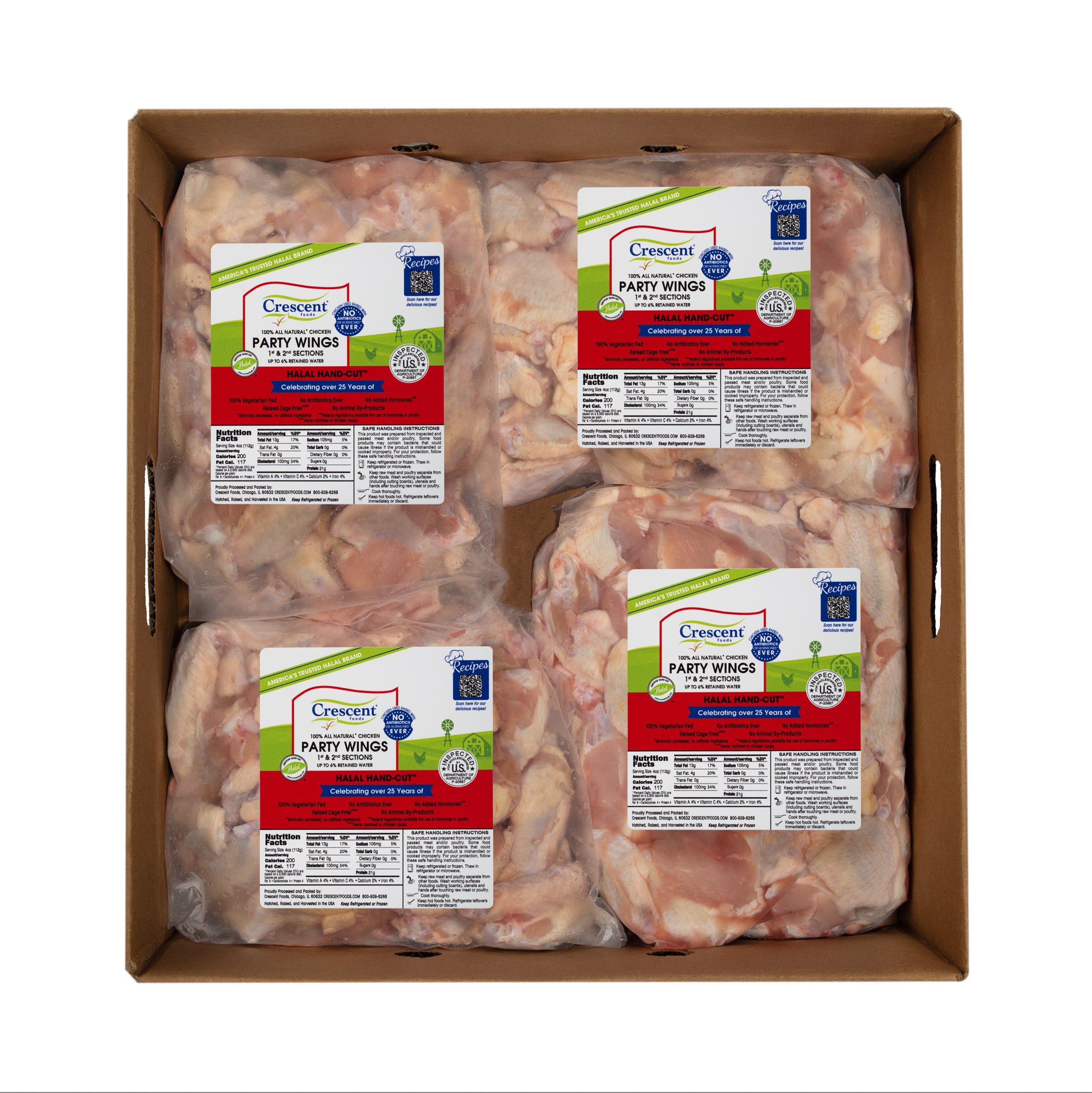 20 Pound Case - All Natural Halal Hand-Cut Party Wings