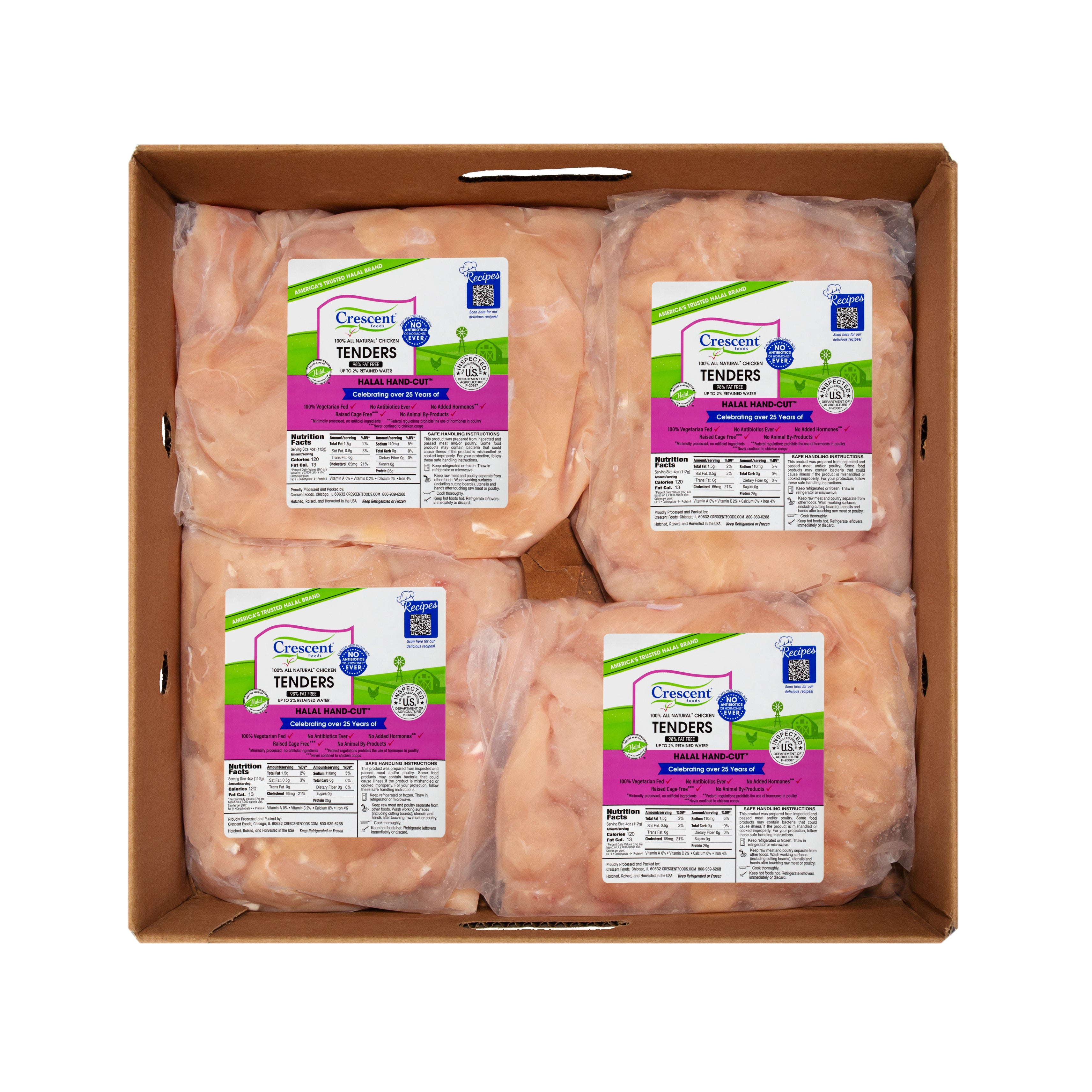 20 Pound Case - All Natural Halal Hand-Cut Chicken Tenders