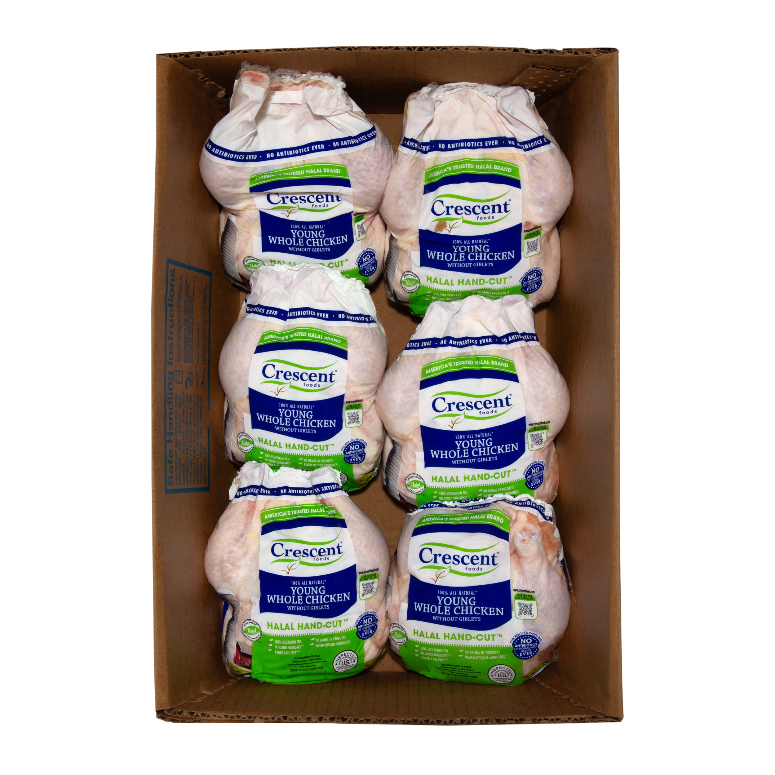 20 Pound Case - All Natural Halal Hand-Cut Whole Chicken