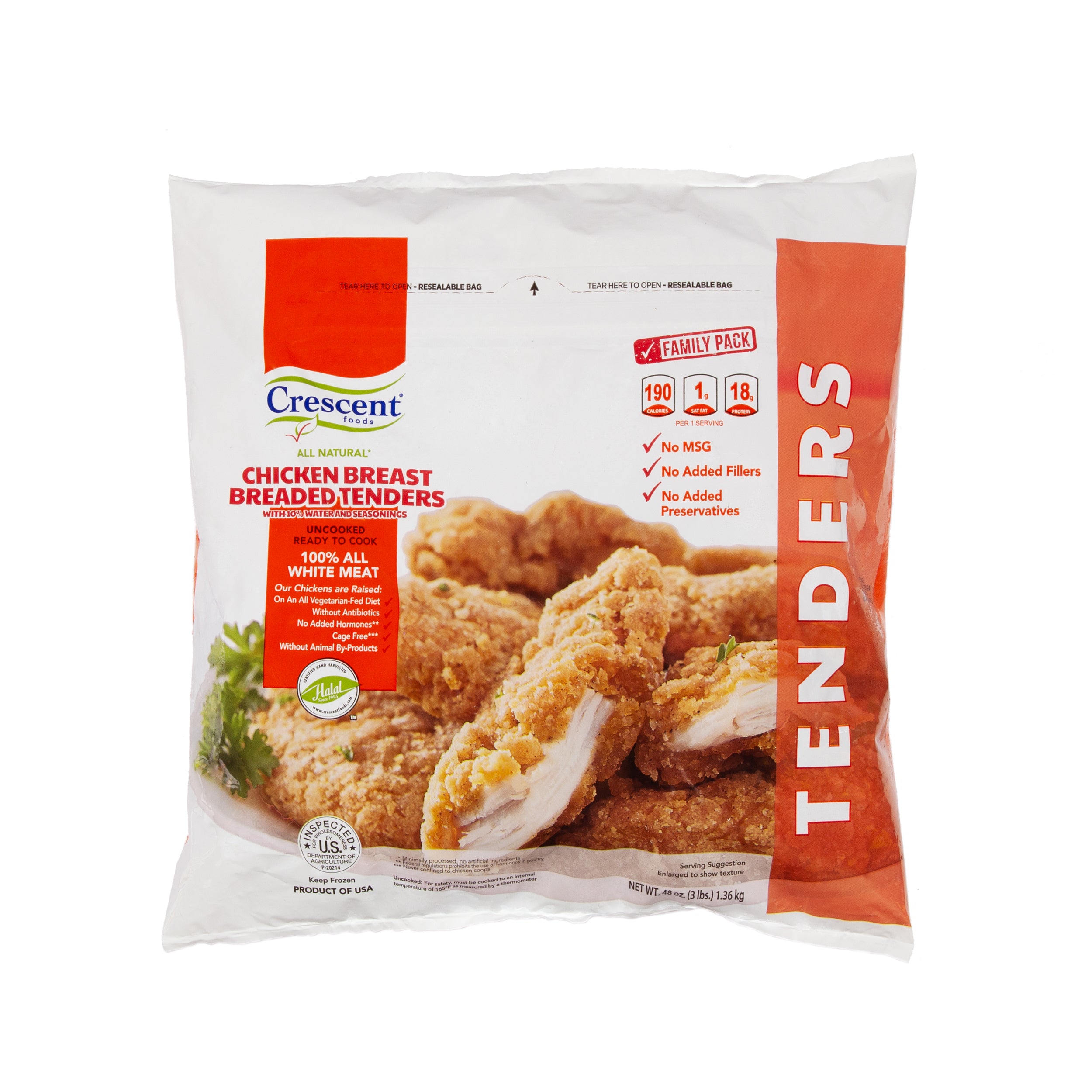 24 Pound Case - All Natural Halal Hand-Cut Chicken Breast Breaded Tenders Case, Ready To Cook