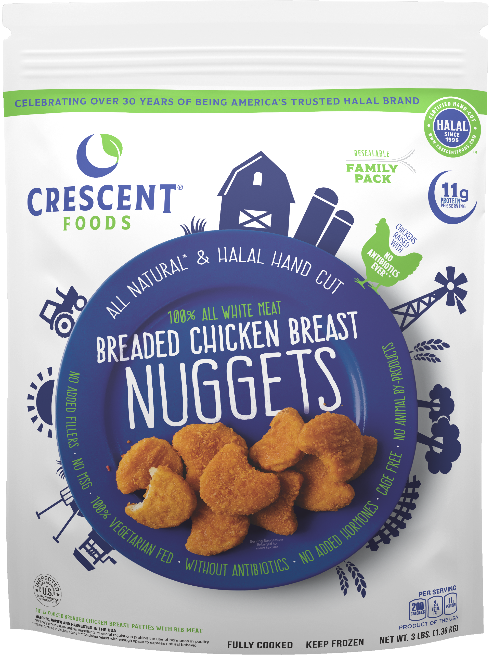 24 Pound Case - All Natural Halal Hand-Cut Chicken Breast Nuggets Case, Fully Cooked