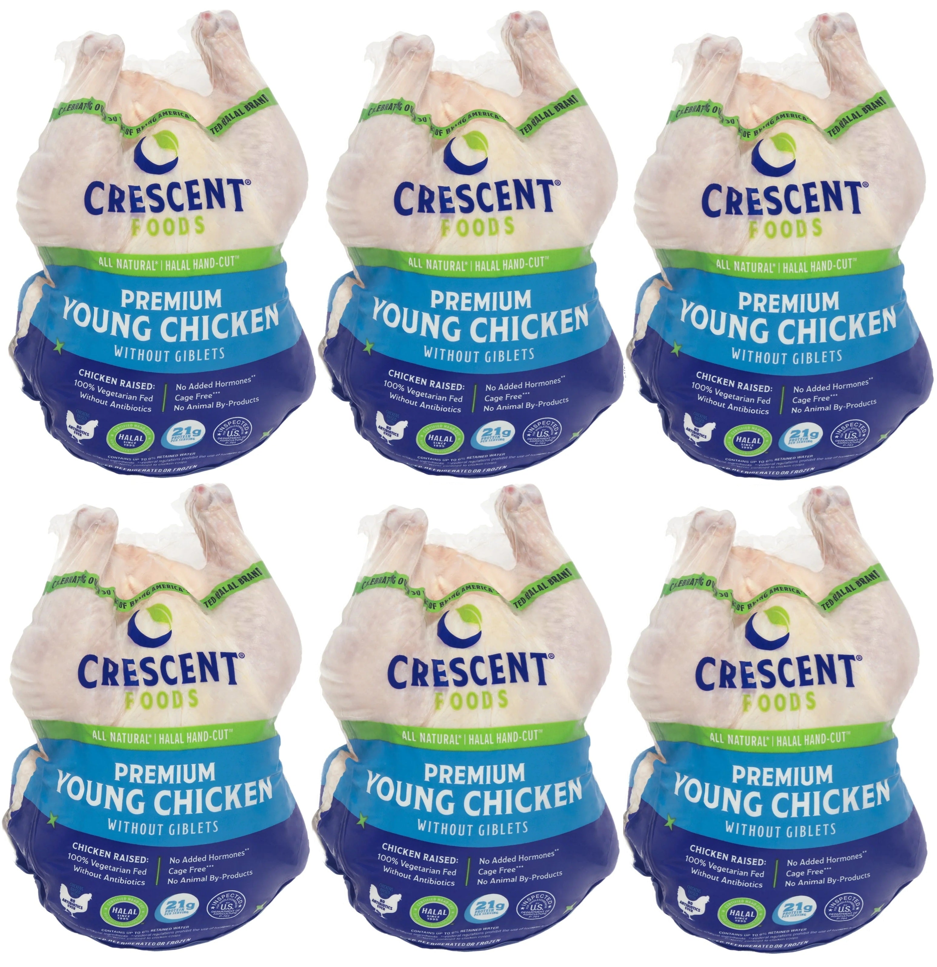 20 Pound Case - All Natural Halal Hand-Cut Whole Chicken