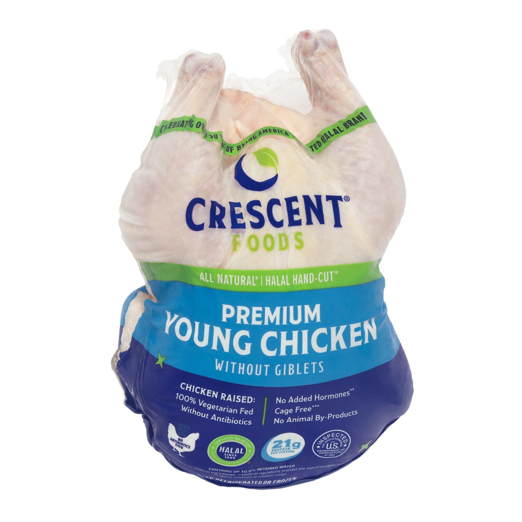 20 Pound Case - All Natural Halal Hand-Cut Whole Chicken