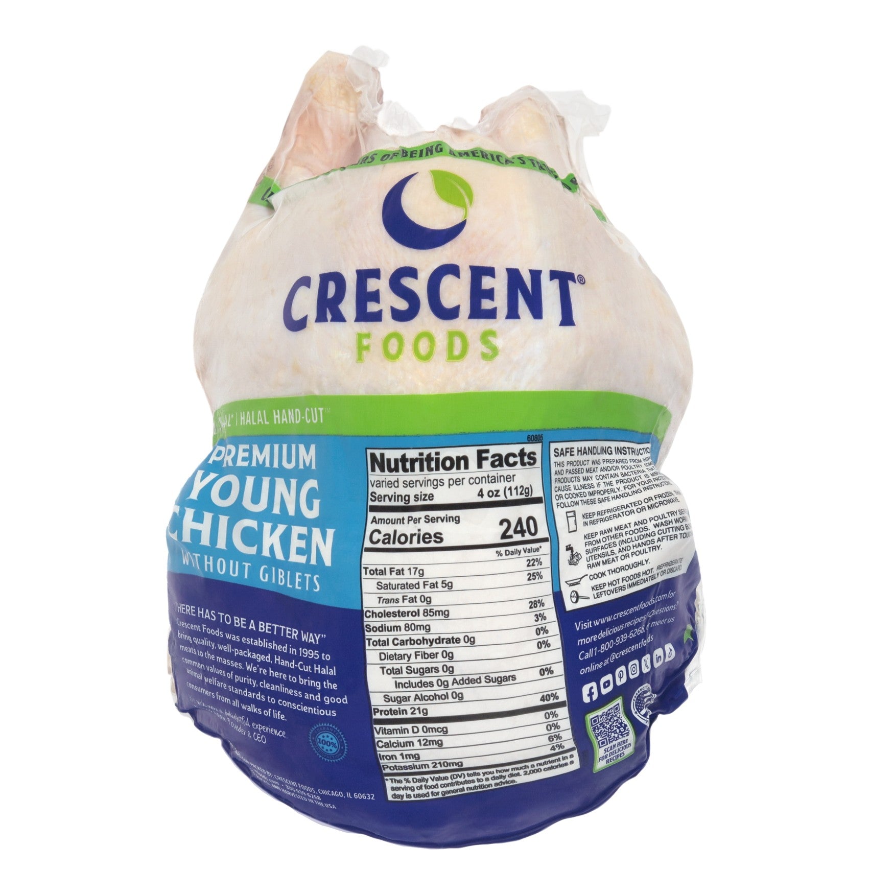 20 Pound Case - All Natural Halal Hand-Cut Whole Chicken
